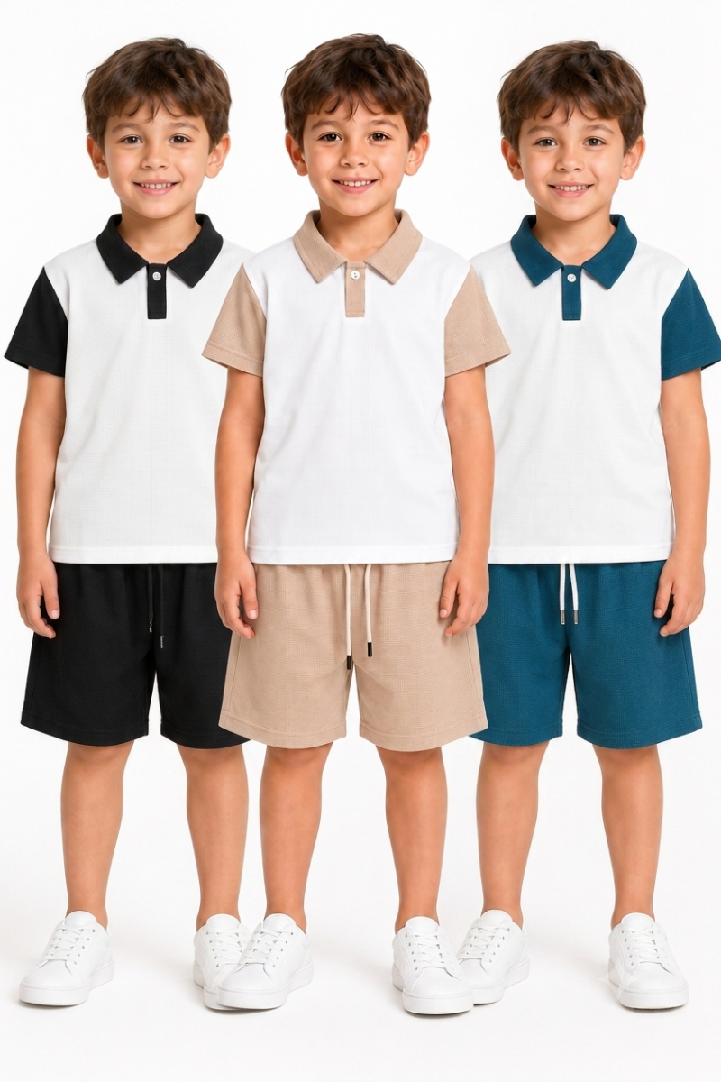 Boys' Waffle Knit Polo Set